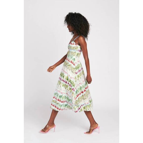 NEW RACHEL ANTONOFF harper midi dress in white with green and purple alliums pri - Picture 3 of 4